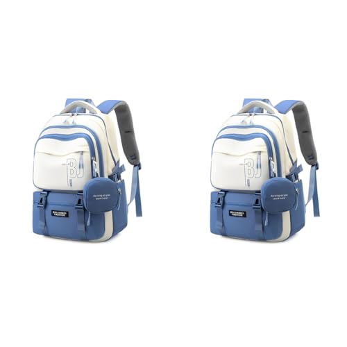 PALAY® Girls Backpack School with Small Zipper Pouch Fashion Blue Nylon Padded Shoulder Straps Handle Design Multi Compartment Large Camping Travel 2 PCS PALAY® Girls Backpack School with Small Zipper Pouch Fashion Blue Nylon Padded Shoulder Straps Handle Design Multi Compartment Large Camping Travel 2 PCS